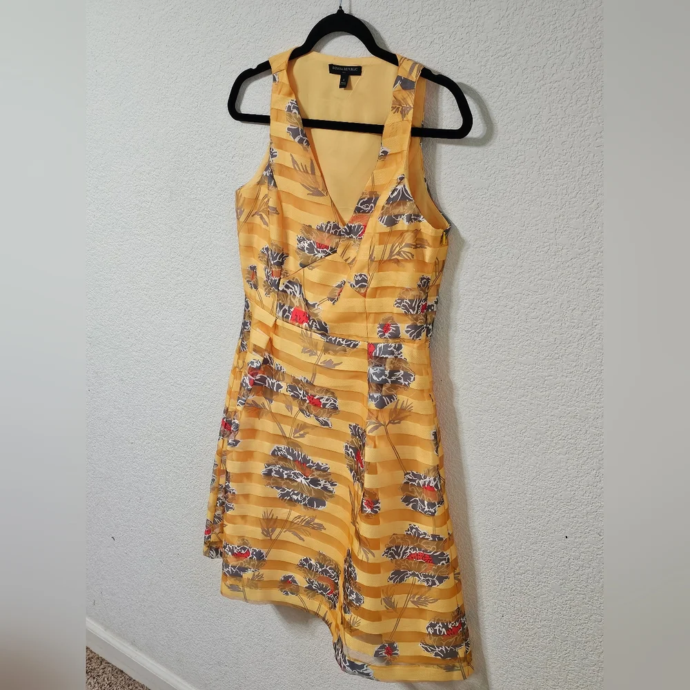 Banana Republic Dress Womens 6 Yellow Floral V Neck Sleeveless Lined Side Zip - Picture 8 of 9